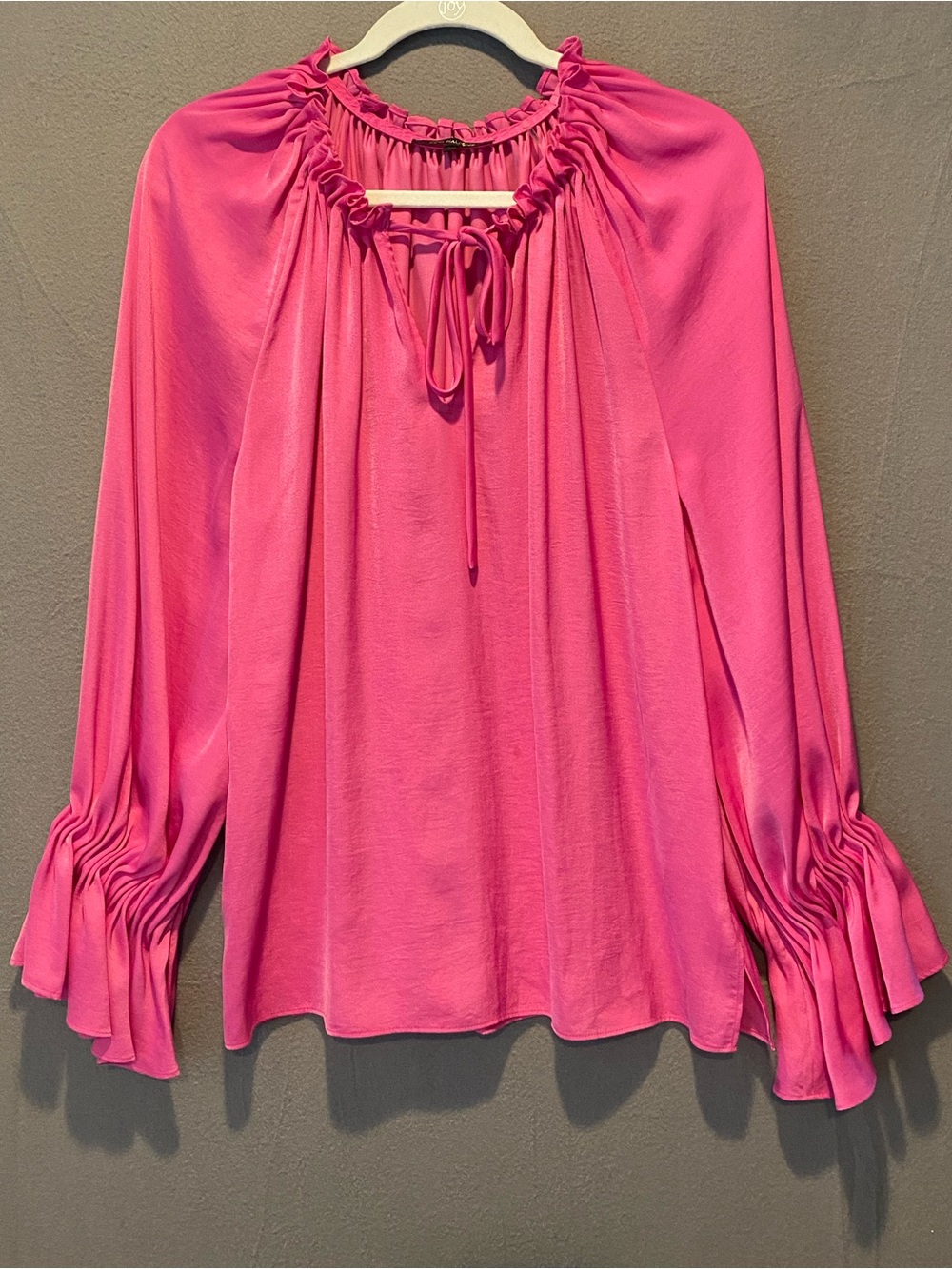 Kobi Halperin Hot Pink Ruffled Tie-Neck Blouse